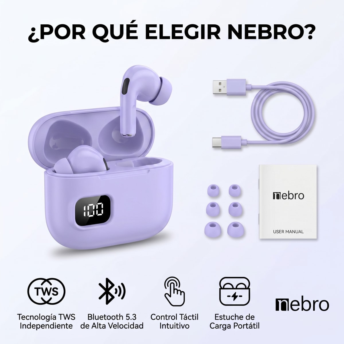 Audífonos Bluetooth TWS NEBRO T20S Bluetooth 5.32