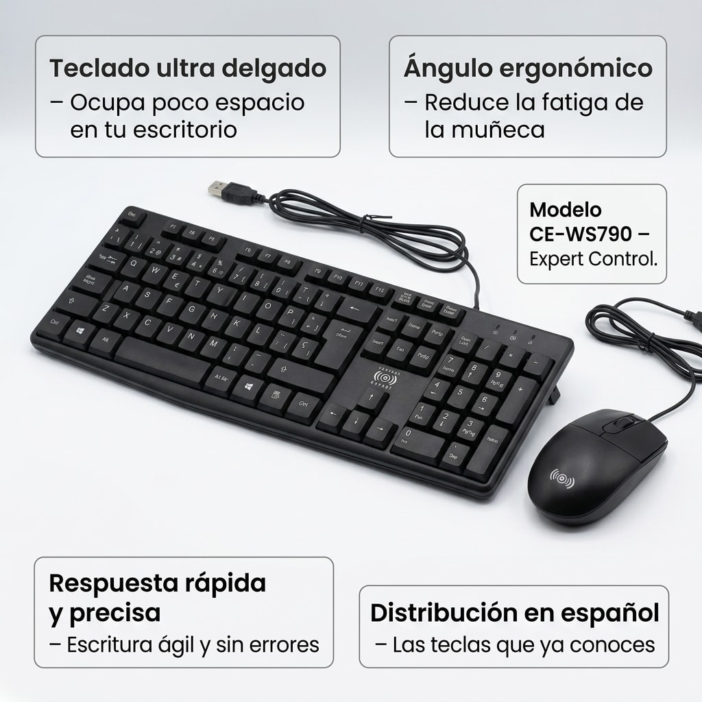 Teclado y Mouse Alámbrico Delgado CE-WS790 Control Expert7
