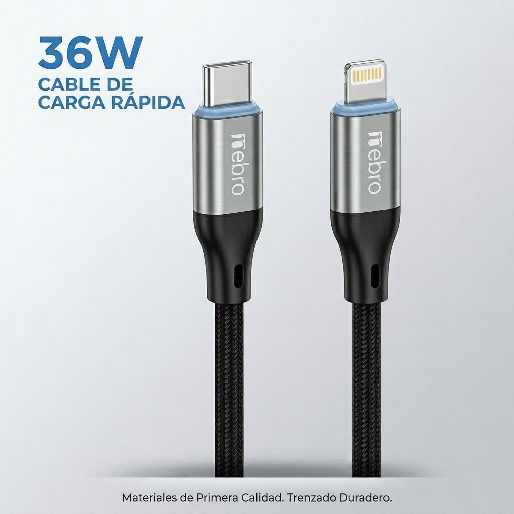 Cable Dato y Carga Nebro WD-301TL Tipo-C a IP Trenzado 1m 3A6
