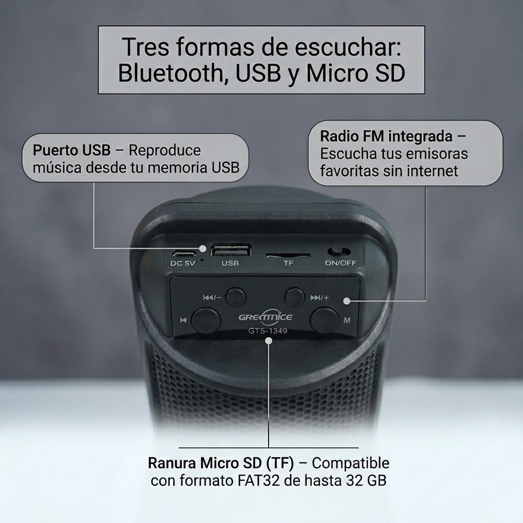 Bocina Bluetooth Recargable Greatnice GTS-1349 USB RADIO 5W10