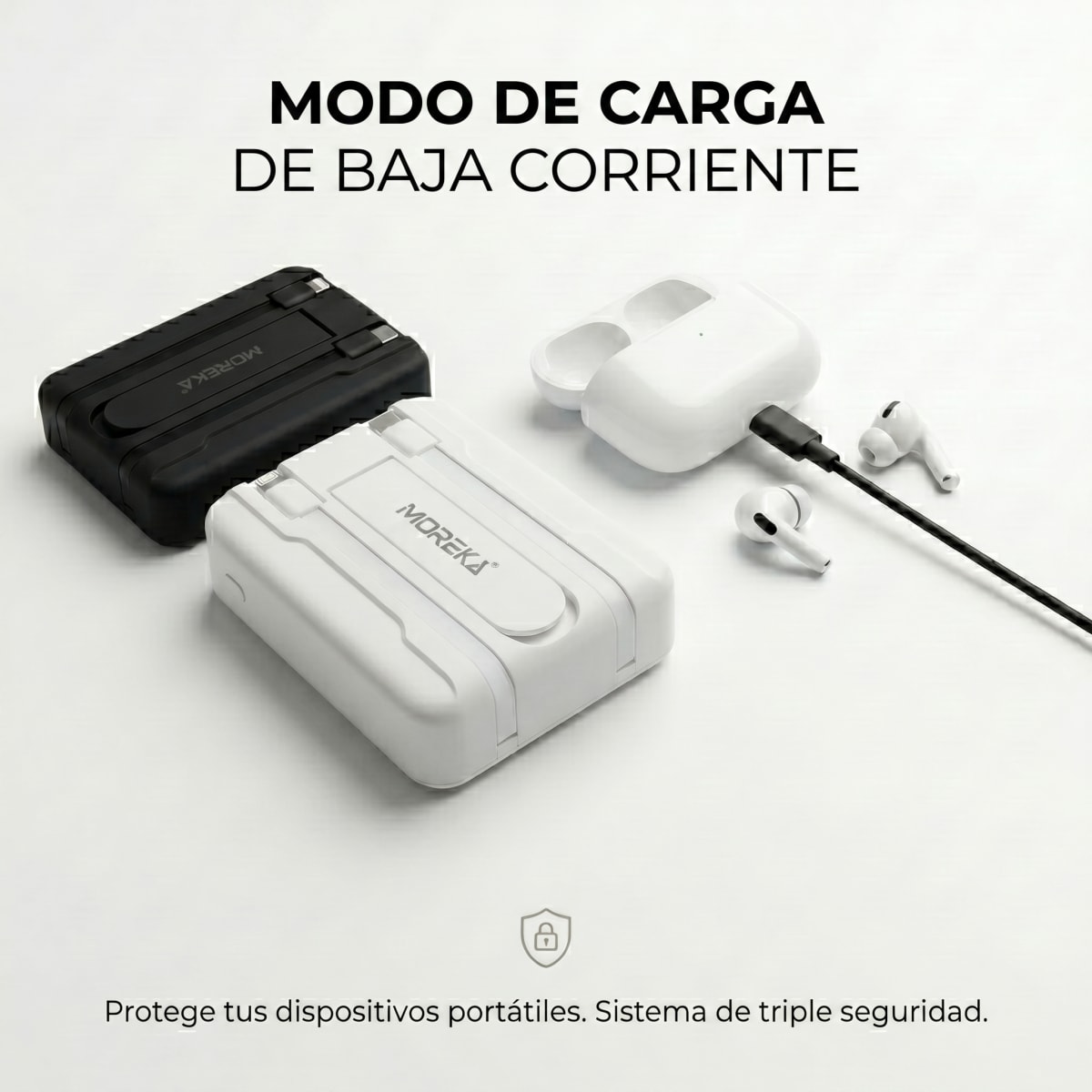 Power Bank Magnético Moreka K112 10000mAh 22.5W con Cable Lightning y Tipo-C Integrados Carga Inalámbrica 15W, Modo Baja Corriente6