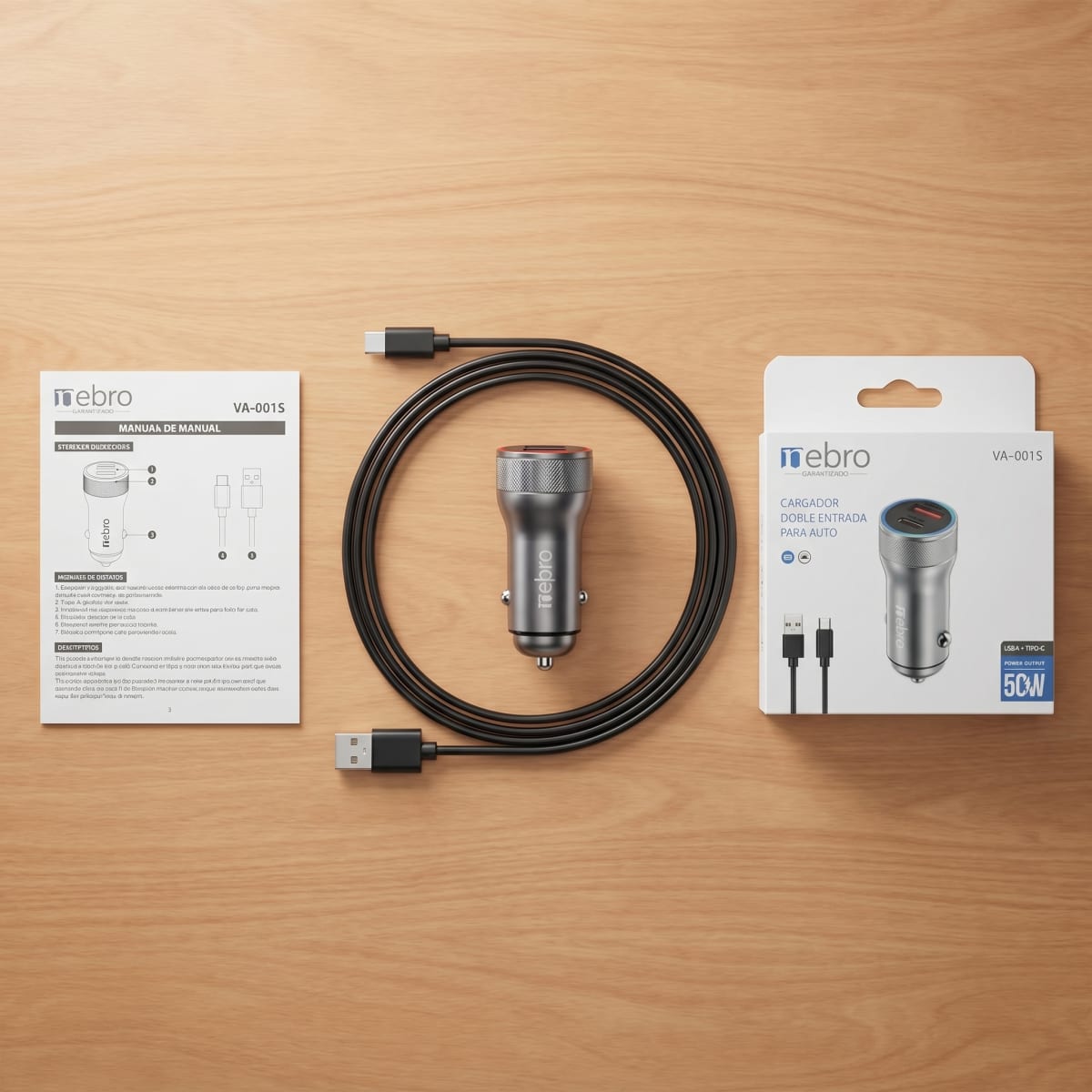 Cargador de Auto cable Tipo C NEBRO VA001S 20W Carga Rápida6