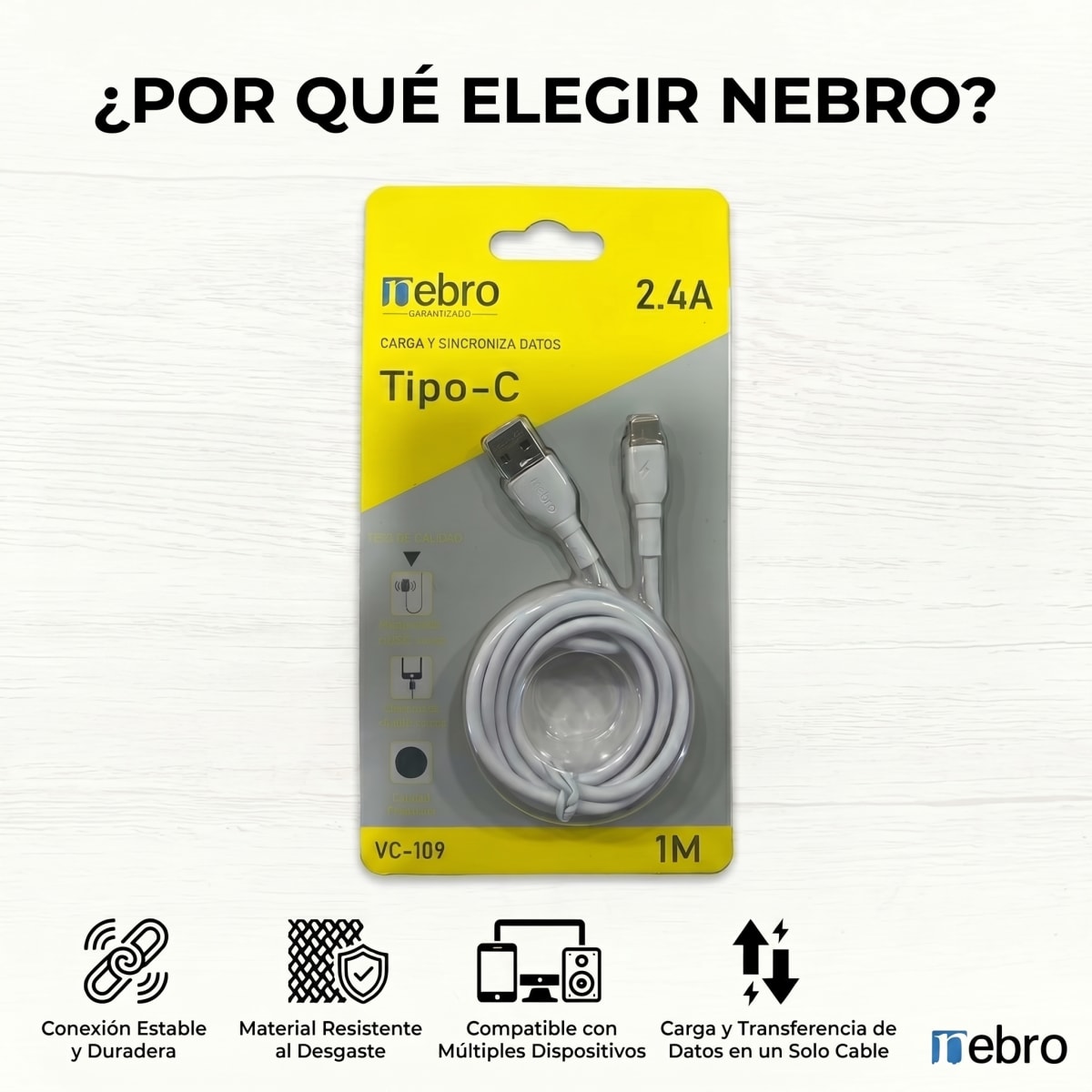 Cable Tipo C NEBRO VC109 12W USB a Tipo C 1 Metro1