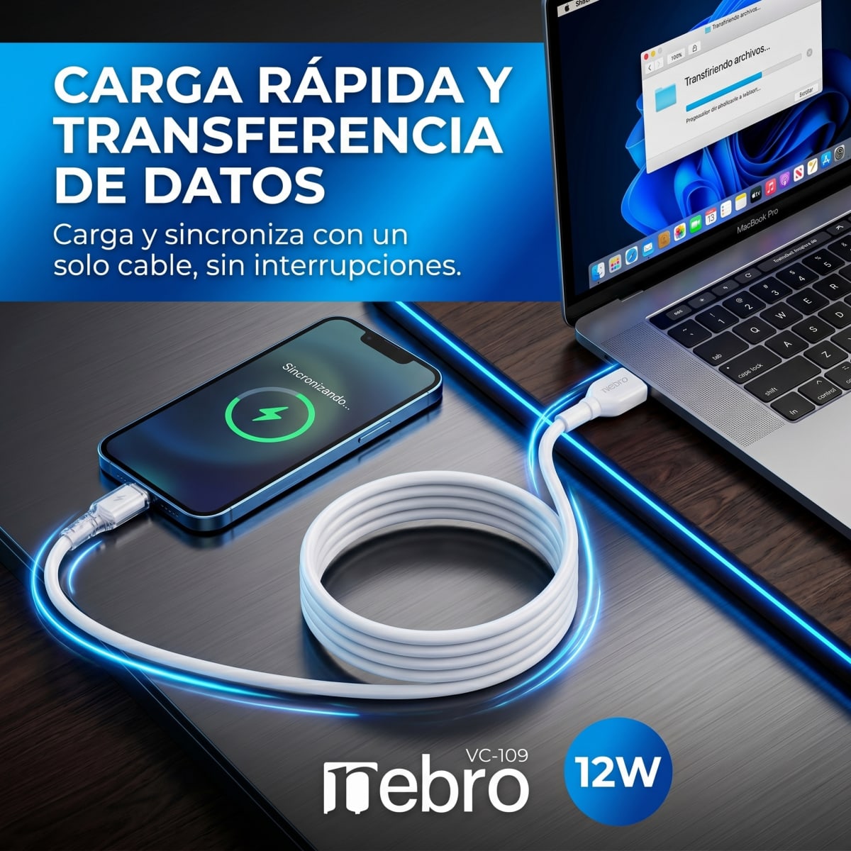 Cable Tipo C NEBRO VC109 12W USB a Tipo C 1 Metro2
