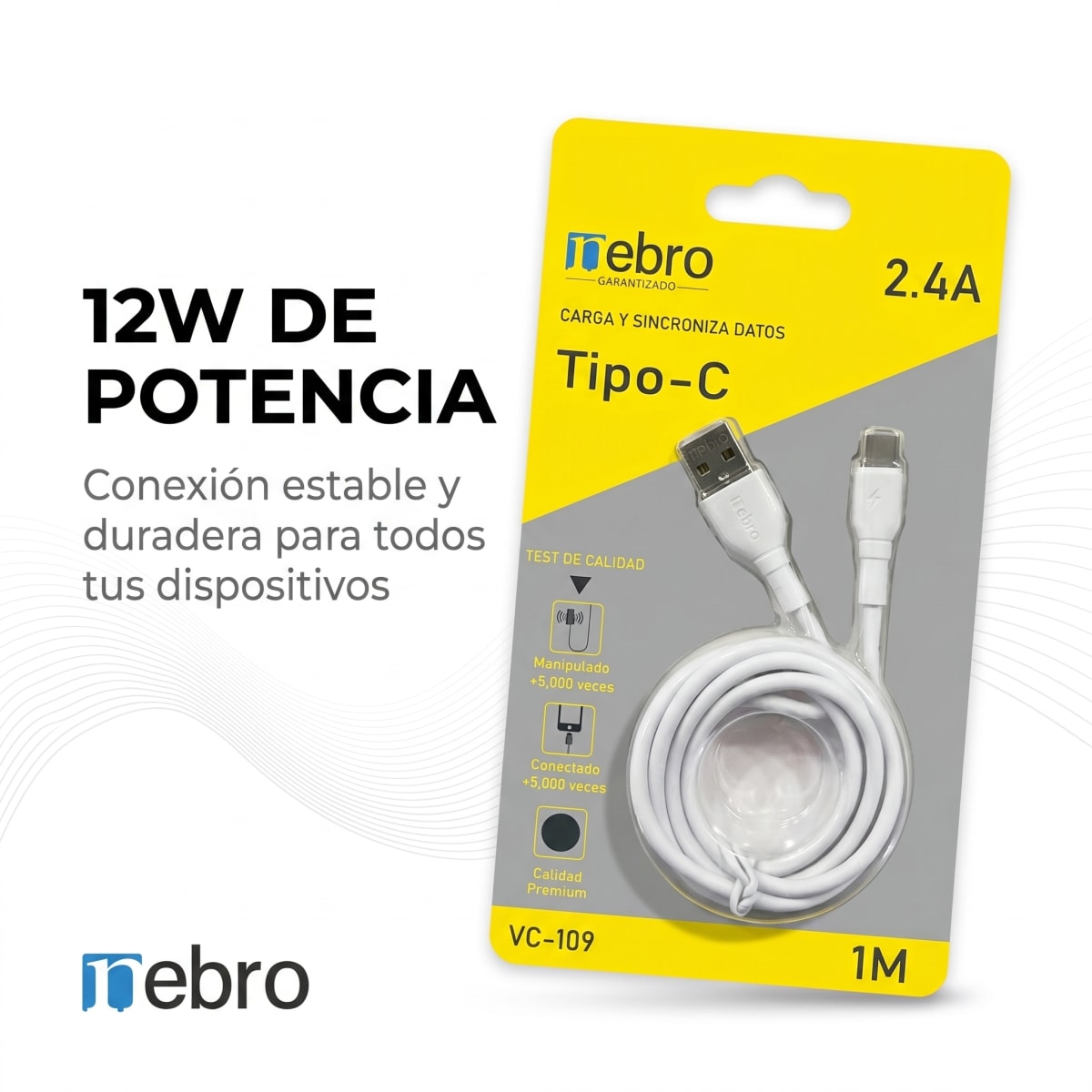 Cable Tipo C NEBRO VC109 12W USB a Tipo C 1 Metro4