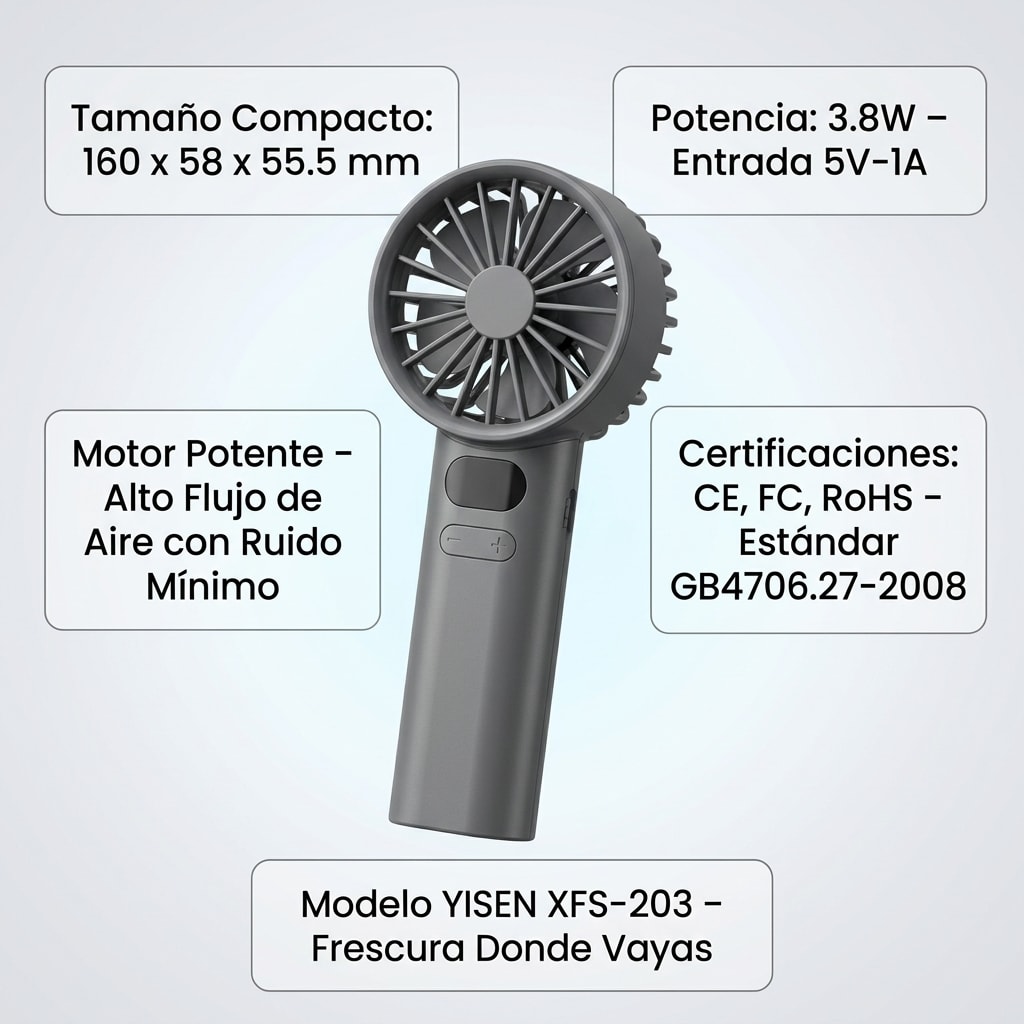 Ventilador portatil de mano YISEN XFS-203 3.8W 5V-1A2
