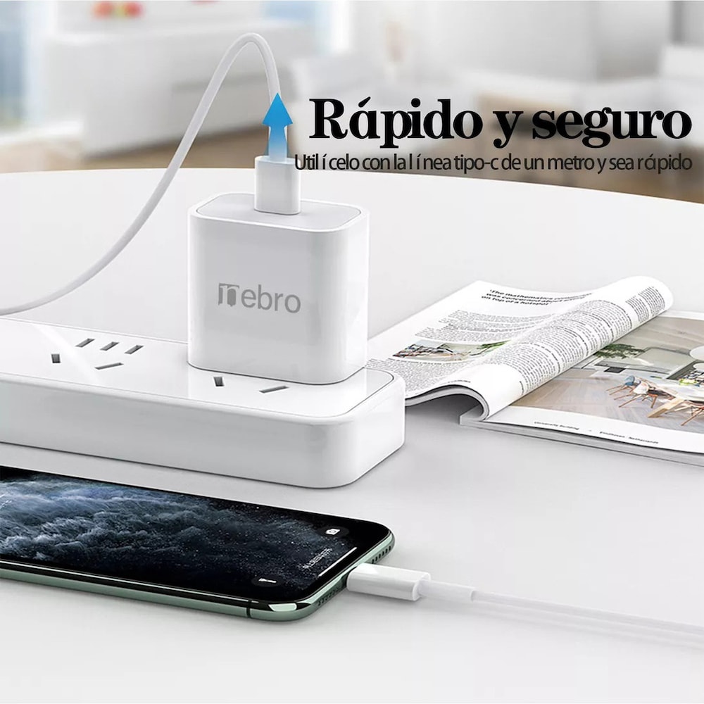 Cargador Nebro VGA-001 + Cable Tipo C 1m Carga Rápida 20W3