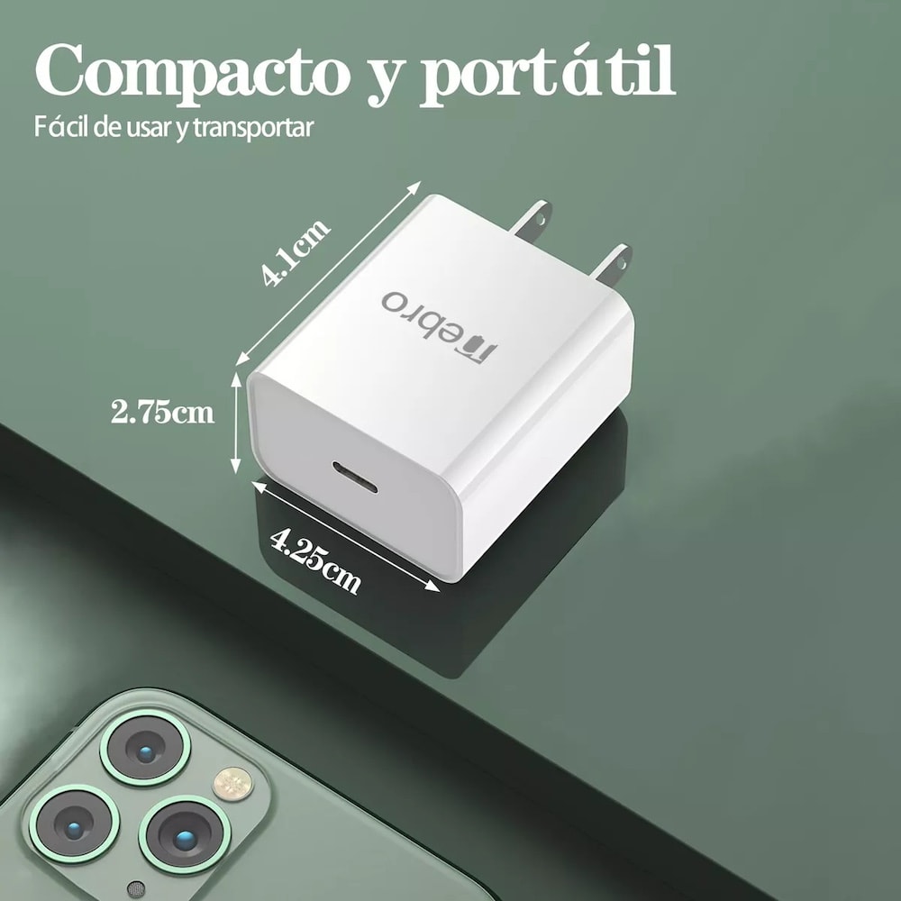 Cargador Nebro VGA-001 + Cable Tipo C 1m Carga Rápida 20W6