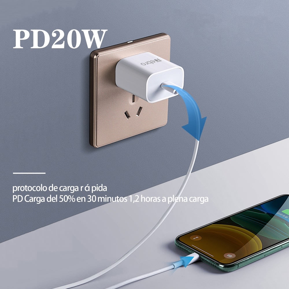 Cargador Nebro VGA-001 + Cable Tipo C 1m Carga Rápida 20W2