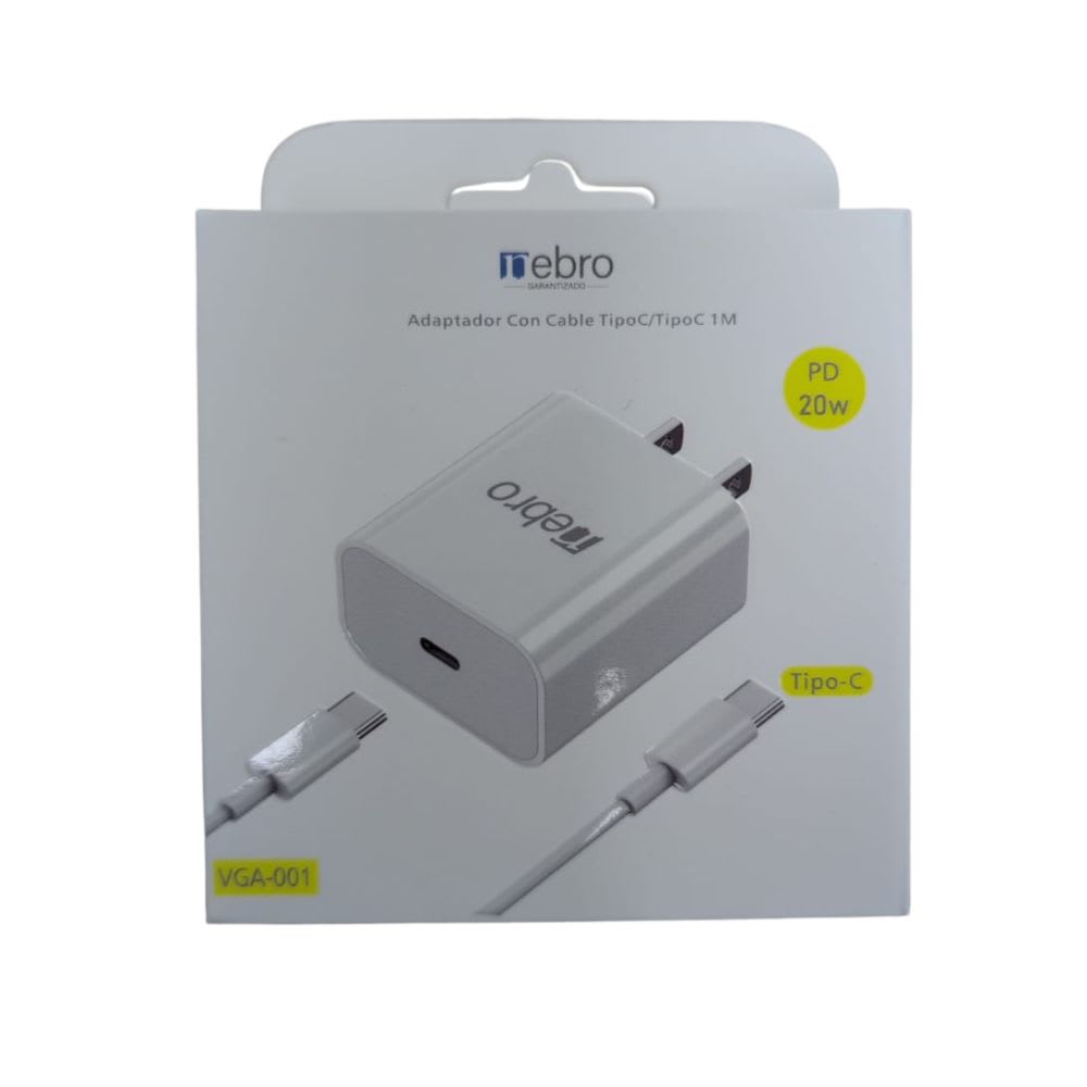 Cargador Nebro VGA-001 + Cable Tipo C 1m Carga Rápida 20W8