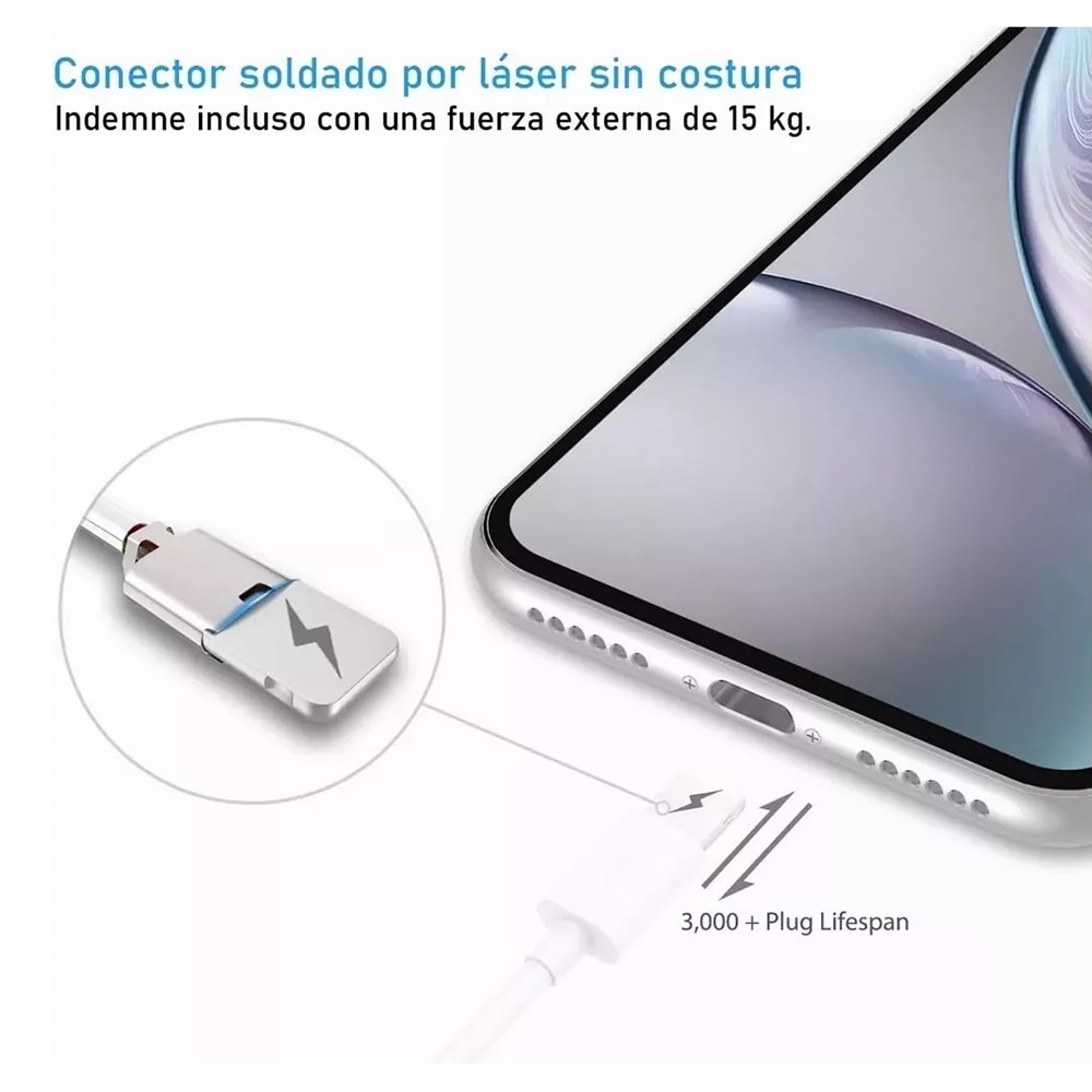 Cargador IP cable tipo IP 1m 2.4A carga rápida Nebro VGA-0087