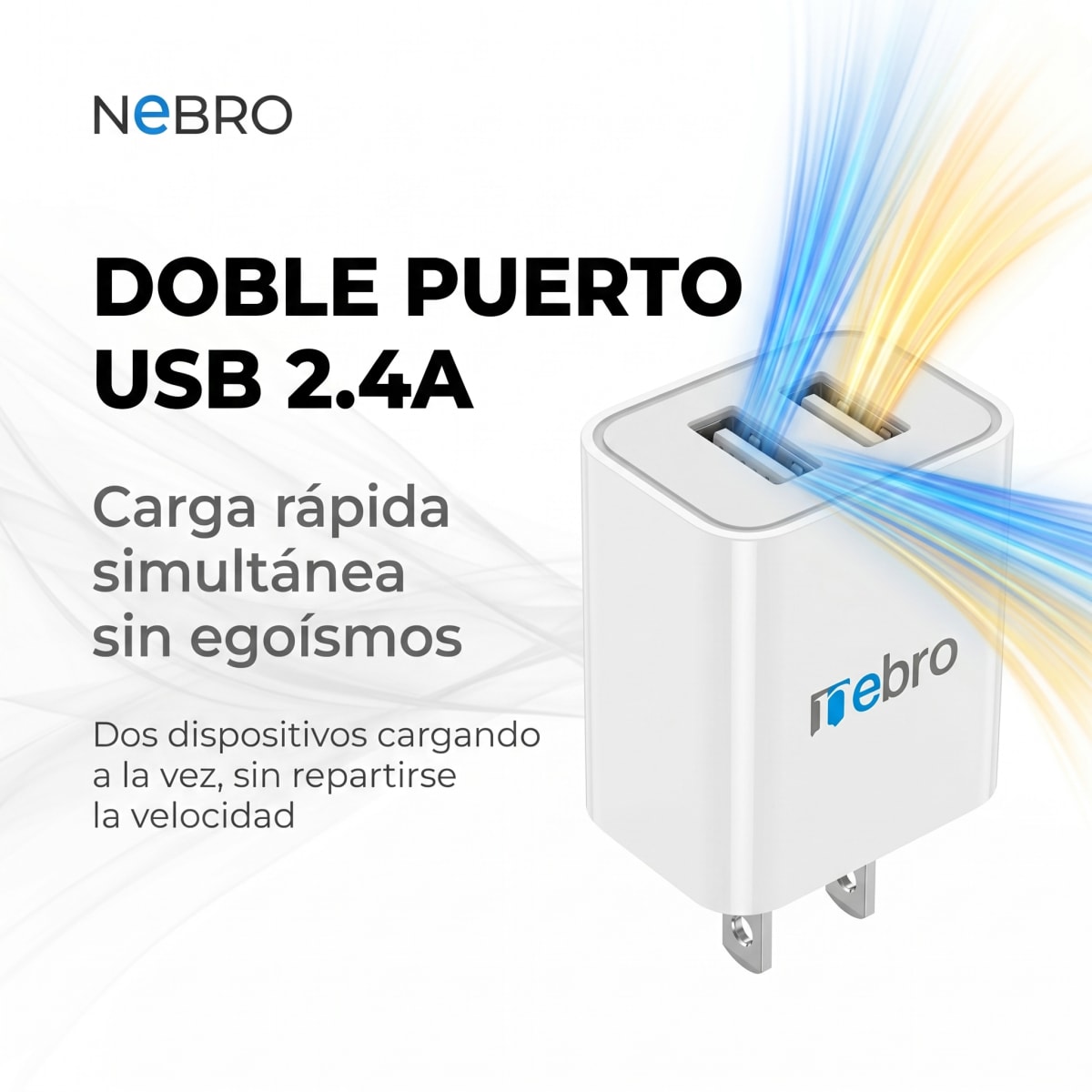 Cargador Doble USB Nebro VGA-024 2.4A Puerto Dual de Carga Rápida3