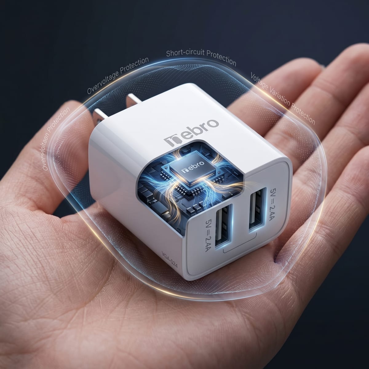 Cargador Doble USB Nebro VGA-024 2.4A Puerto Dual de Carga Rápida5
