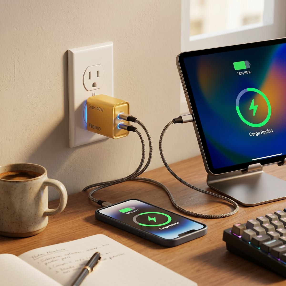 Cargador Doble USB-C Nebro VGA-029 20W Carga Rápida PD Reconocimiento Inteligente Protección contra Sobretensión3