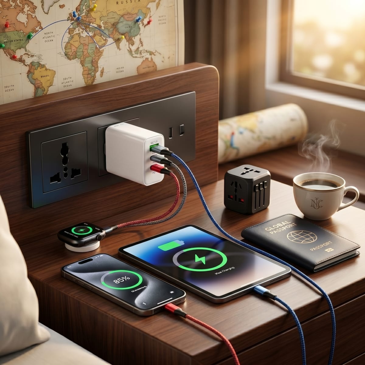 Cargador Rápido Nebro VGA-030 3 Puertos QC3.0 + Doble USB-C 20W3