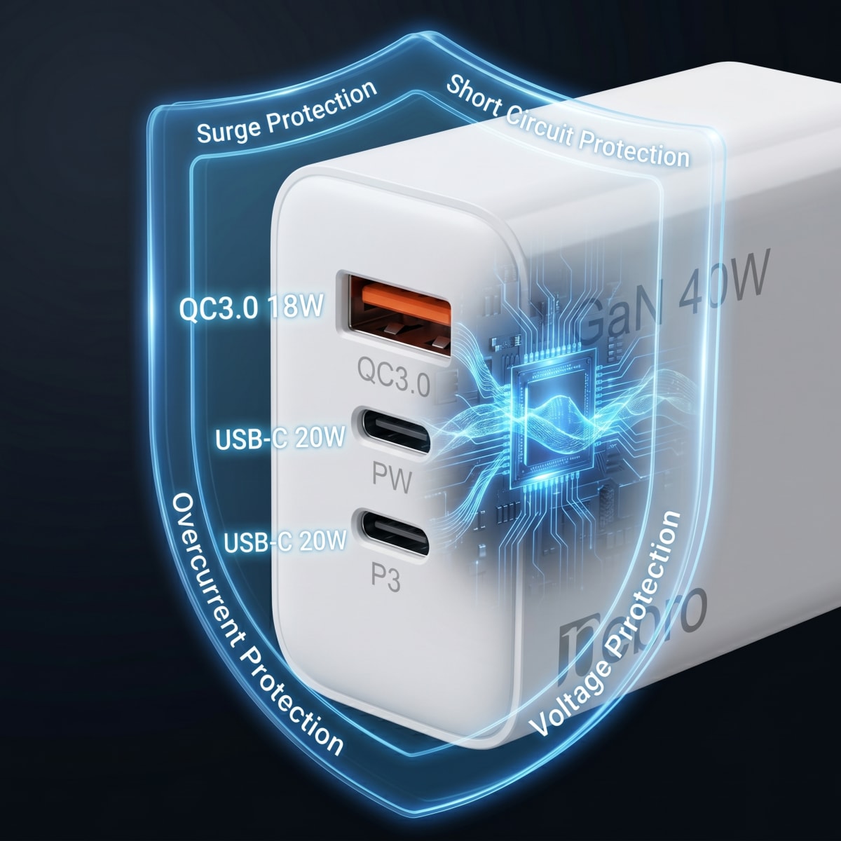 Cargador Rápido Nebro VGA-030 3 Puertos QC3.0 + Doble USB-C 20W6