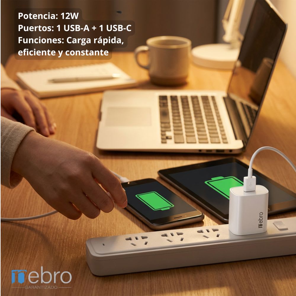 Cargador 12W 1 USB-A + 1 USB-C Nebro VGA-0512