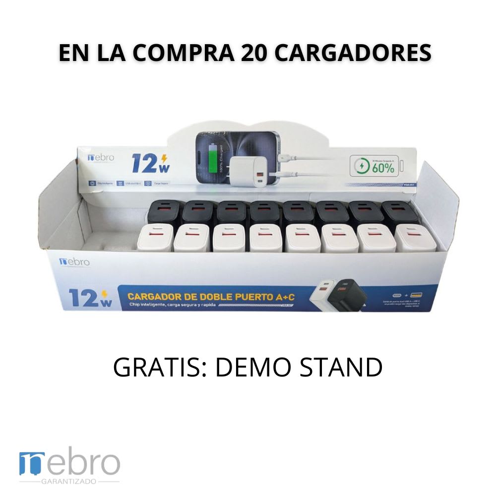 Cargador 12W 1 USB-A + 1 USB-C Nebro VGA-0513