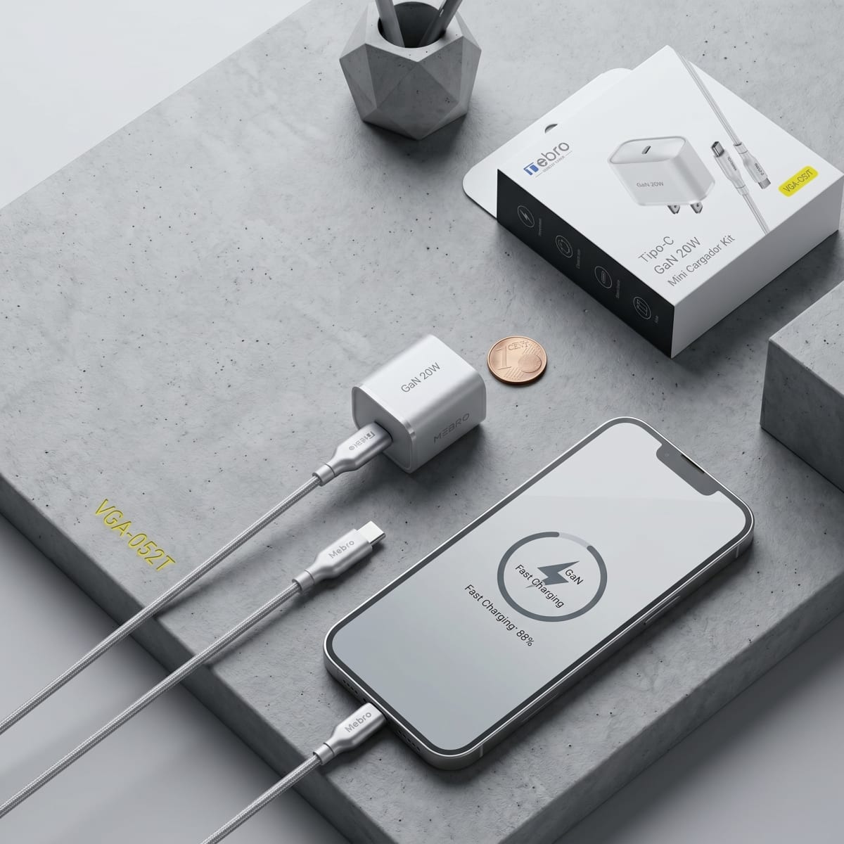 Cargador Mini GaN Nebro VGA-052T 20W Tecnología de Nitruro de Galio USB-C Carga Rápida PD7