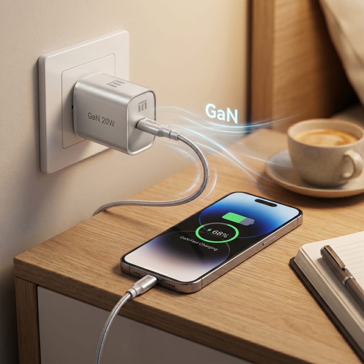 Cargador Mini GaN Nebro VGA-052T 20W Tecnología de Nitruro de Galio USB-C Carga Rápida PD5