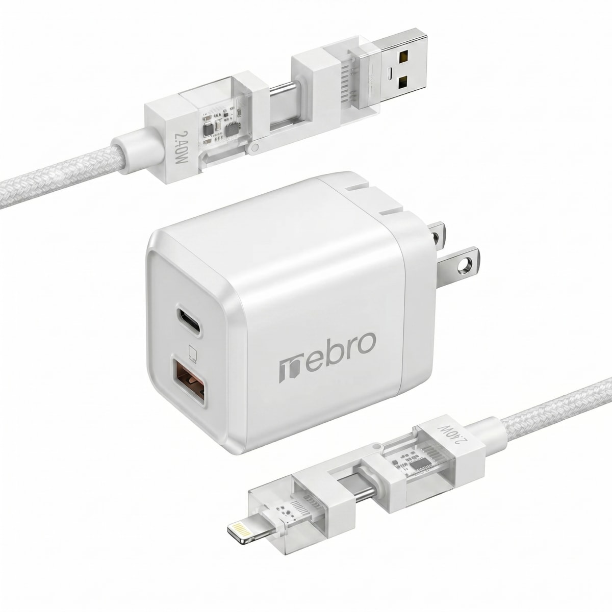 Cargador GaN 70w color rosa con cable 4 en 1 nebro VGA206 2