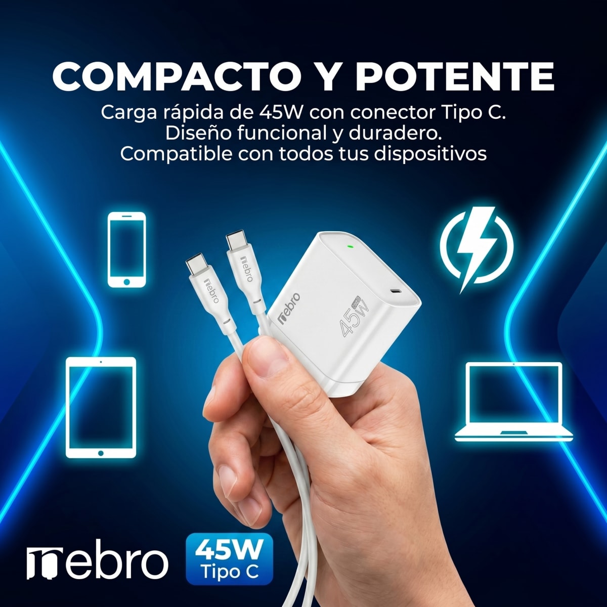 Cargador cable Tipo C NEBRO VGA054T 45W4