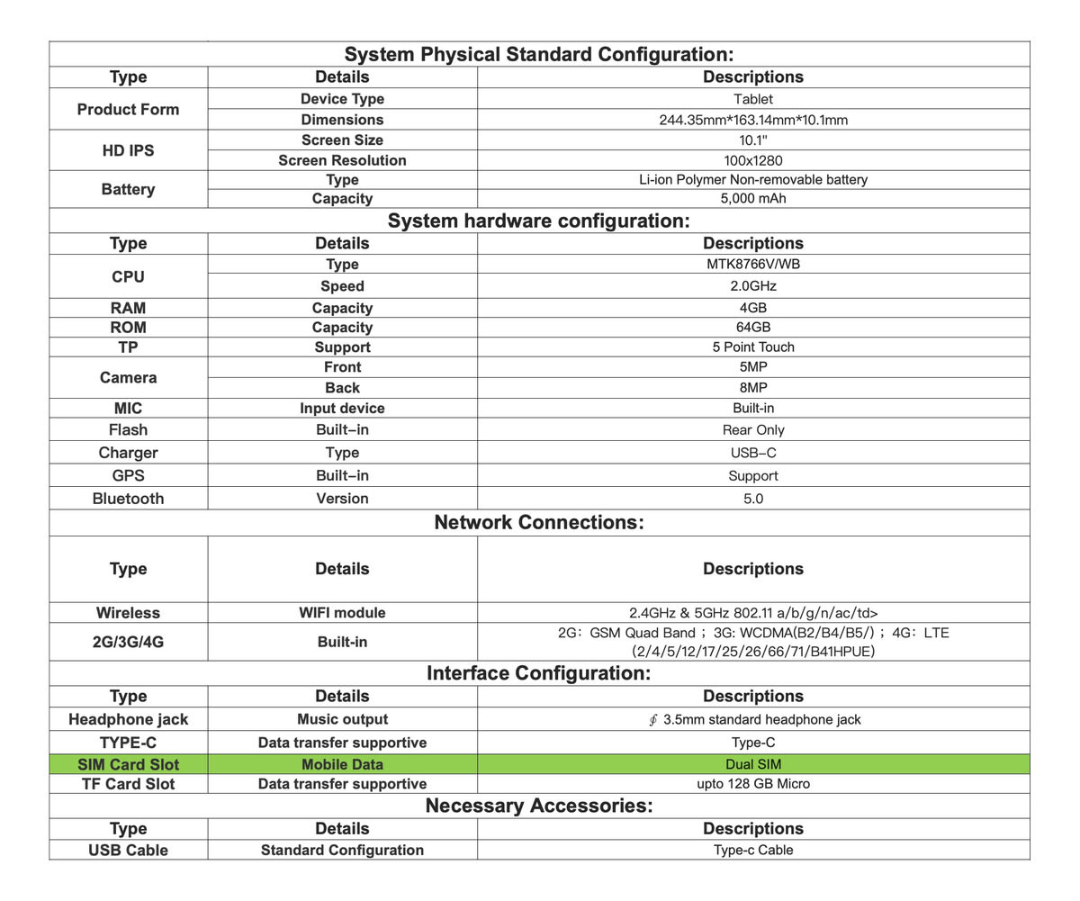 TABLET VORTEX GMG101 4/64GB 10.1 DISPLAY SIM6