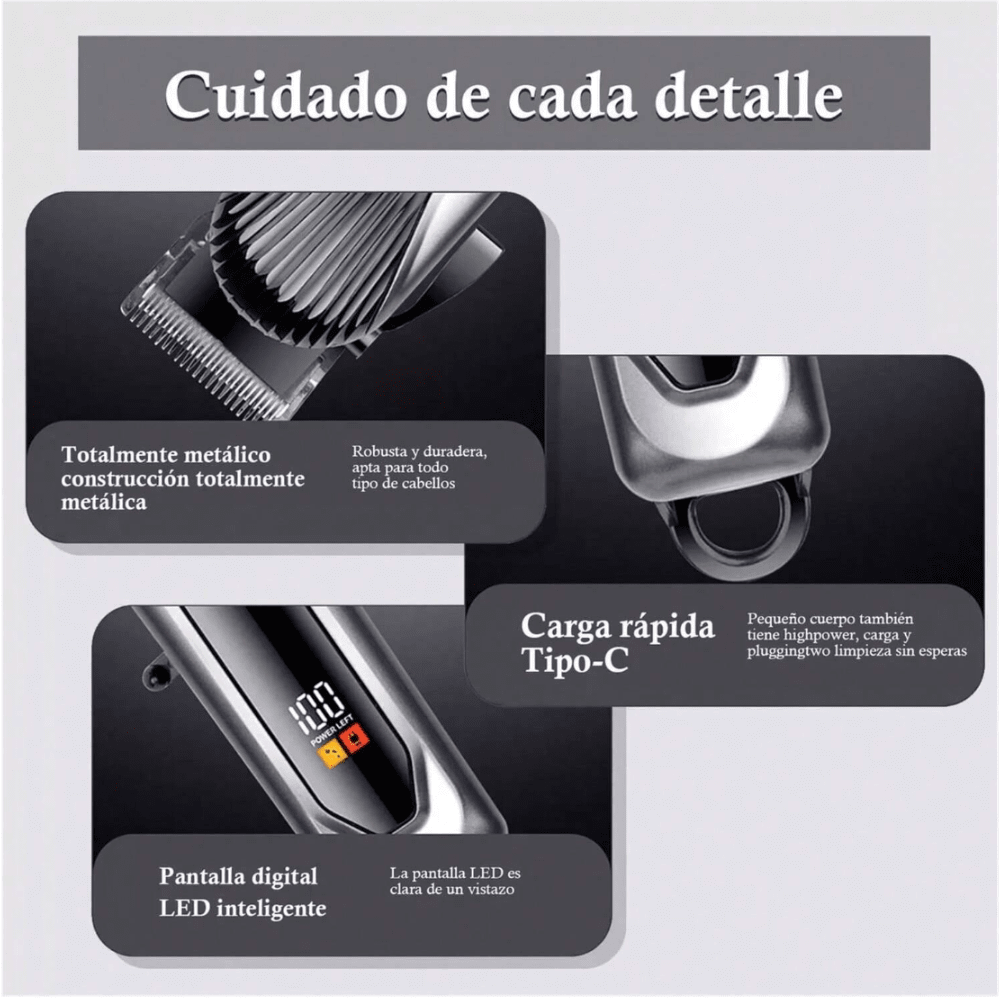 Afeitadora Cortapelos Eléctrica Inalámbrica pantalla Led para Hombres recargable W256