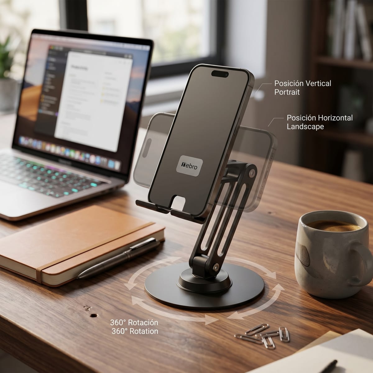 Soporte para Celular y Tablet Nebro WAT-094 Base Ajustable de Aluminio Altura Regulable Compatible con Todos los Dispositivos de 4 a 12 Pulgadas3