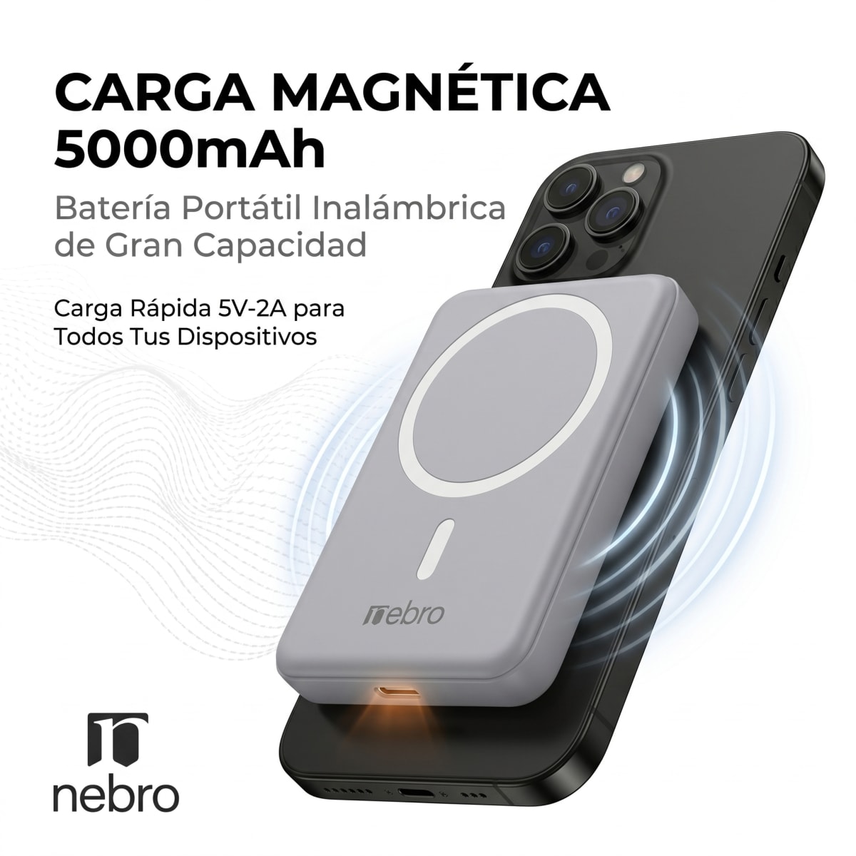 Power Bank Nebro WB-004 20000mAh Carga Rápida 22.5W 3 Puertos USB Carga Simultánea de 3 Dispositivos Batería Externa con Pantalla LED2