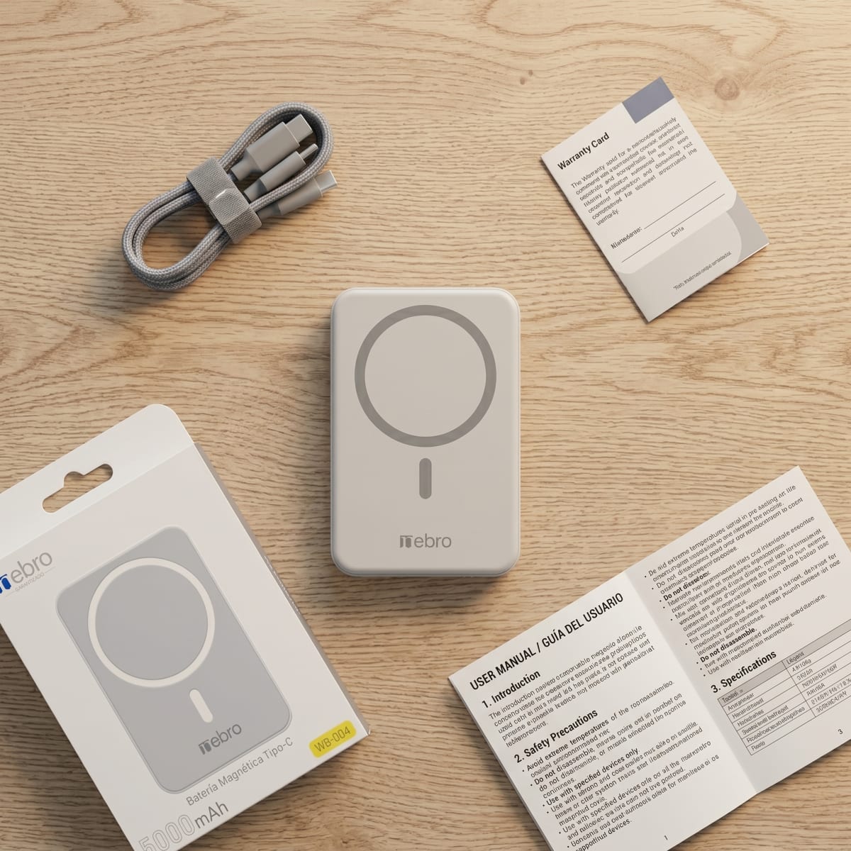 Power Bank Nebro WB-004 20000mAh Carga Rápida 22.5W 3 Puertos USB Carga Simultánea de 3 Dispositivos Batería Externa con Pantalla LED5