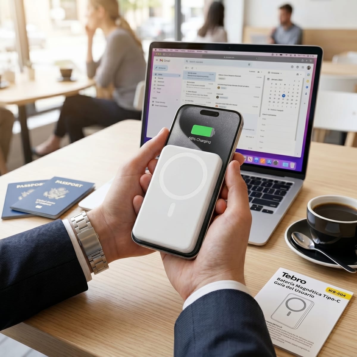 Power Bank Nebro WB-004 20000mAh Carga Rápida 22.5W 3 Puertos USB Carga Simultánea de 3 Dispositivos Batería Externa con Pantalla LED4