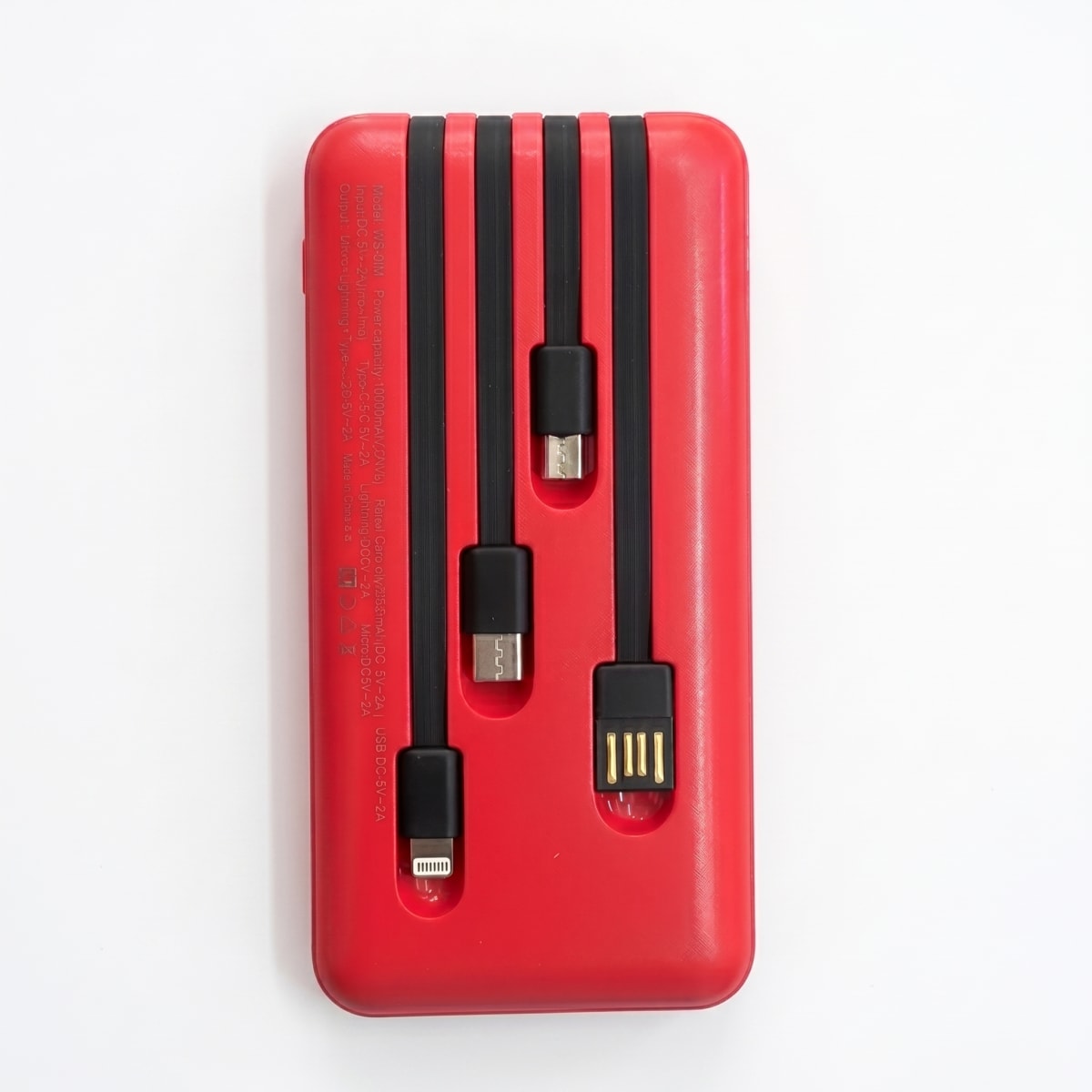Power Bank Nebro WB-014 10000mAh Batería Portátil con 4 Cables Integrados V8 Tipo-C Lightning y USB Carga Rápida 5V-2A Diseño Compacto y Ligero7