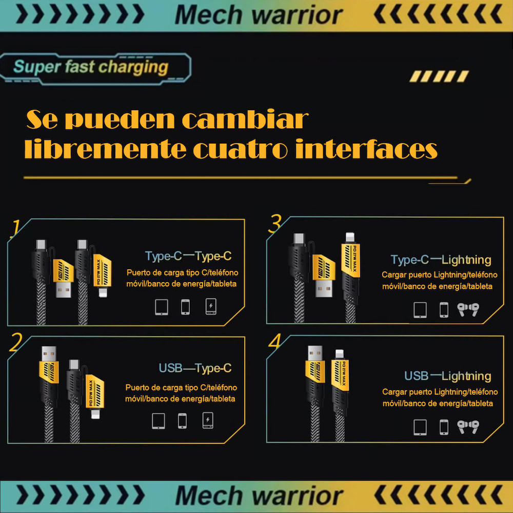 Cable Nebro WD-038 4 en 1 USB Tipo C Carga Rápida 65W4