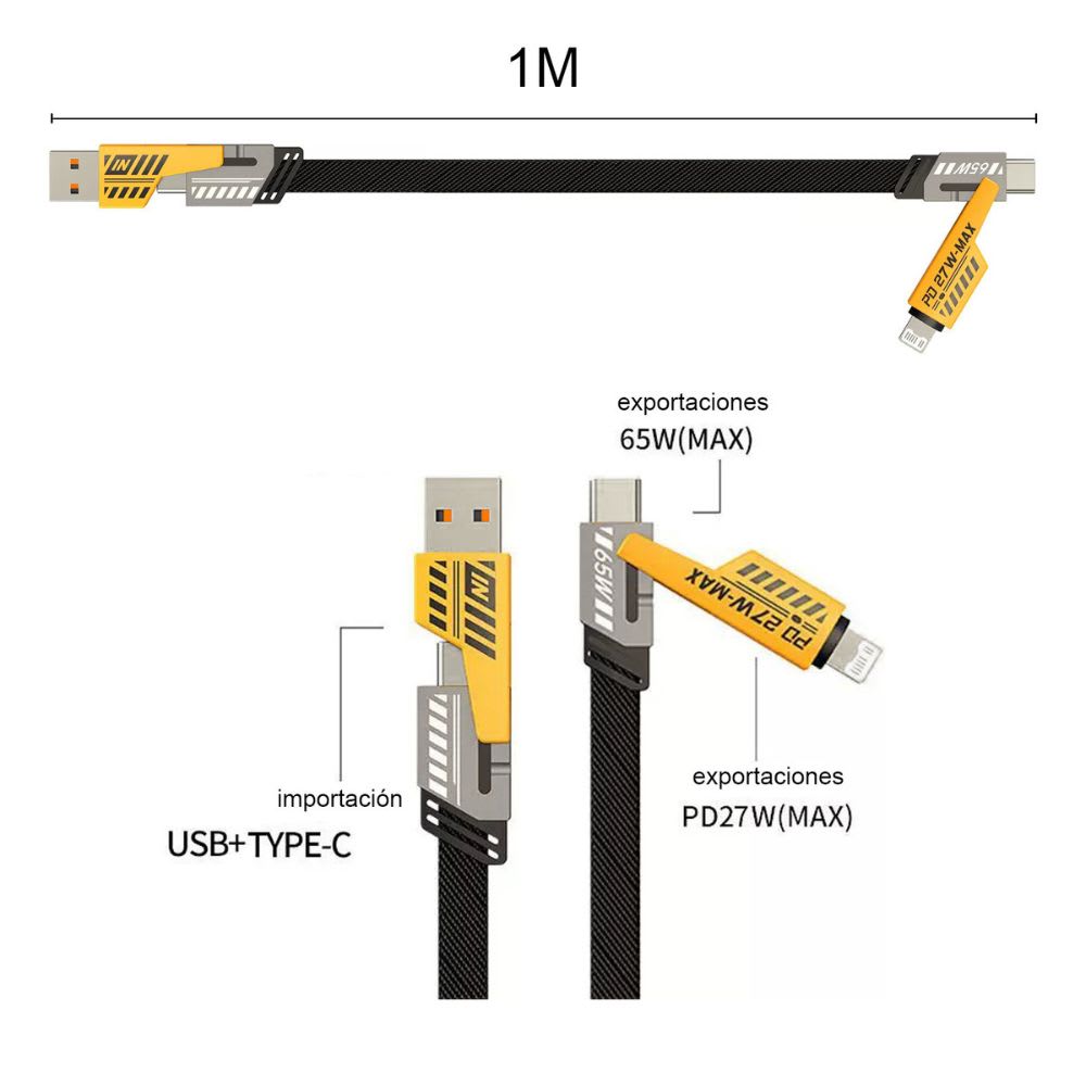 Cable Tipo C USB IP 65w Carga Rápida 4 EN 1 1m Nebro WD-0385