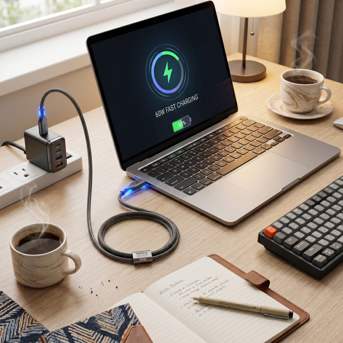 Cable USB-C a USB-C Nebro WD-05TT 1 Metro Carga Rápida 60W 5A5