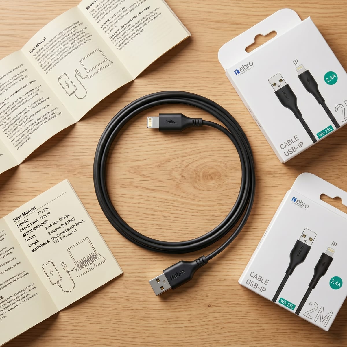 Cable USB a Lightning Nebro WD-25L 2 Metros Carga Rápida 2.4A4