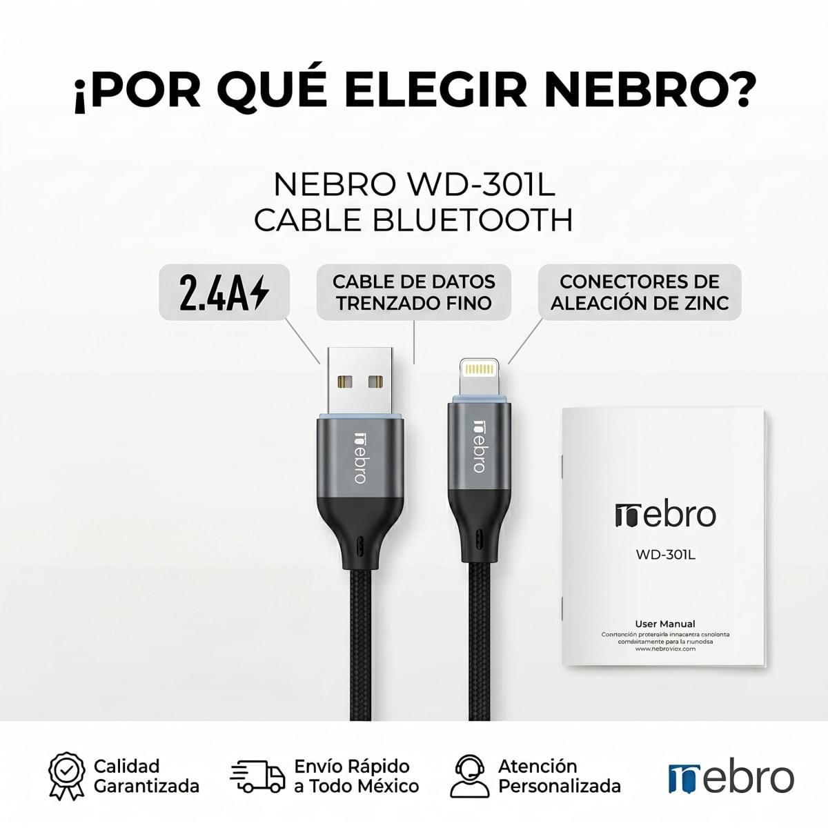 Cable Lightning NEBRO WD301L Carga Rápida1