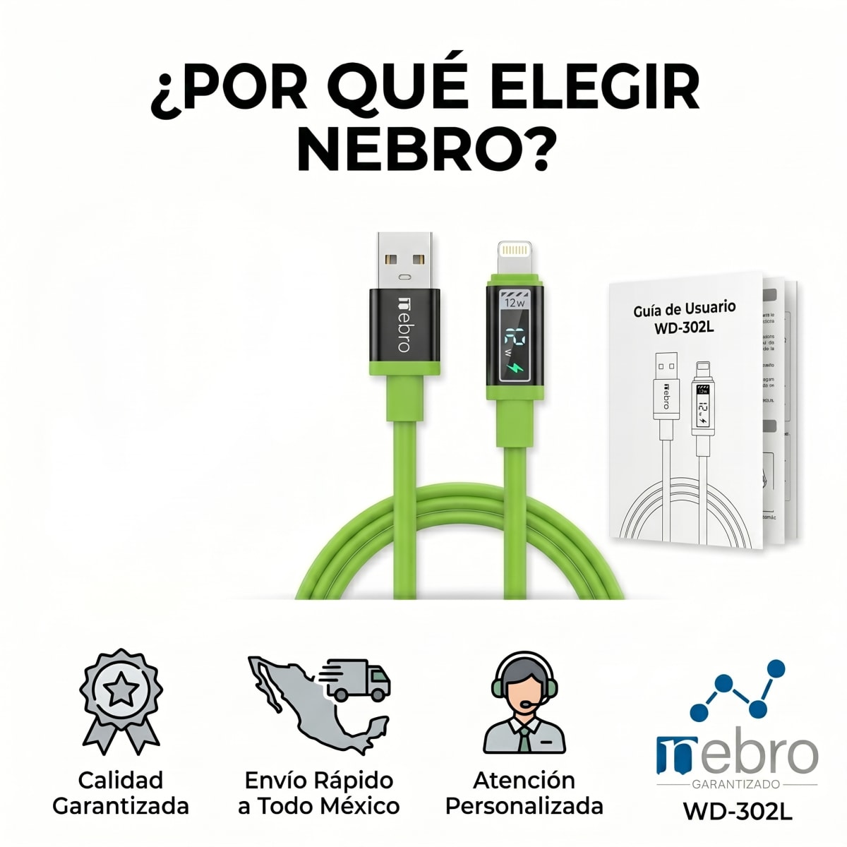 Cable usb/ip 12w 1.2m nebro Modelo WD302L1
