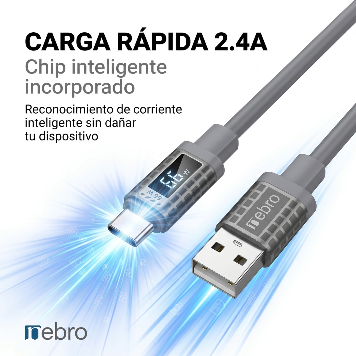 Cable SILICONA NEBRO  USB-C  WD-302T 1.2 Metros Carga Rápida 3.0A2