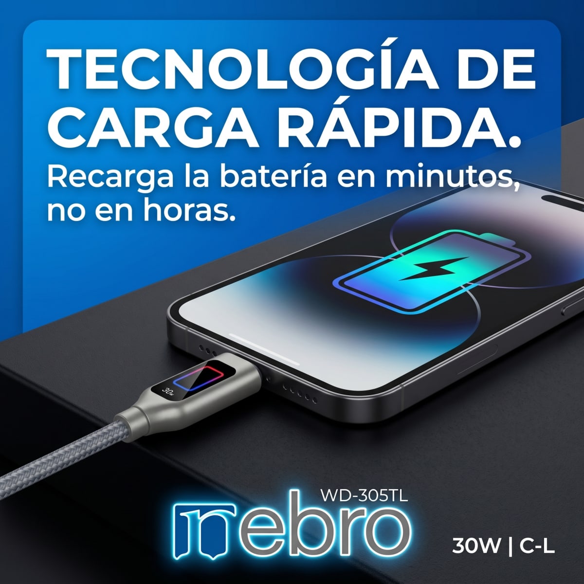 Cable con pantalla digital 30w 1.2m C/IP nebro WD305TL3
