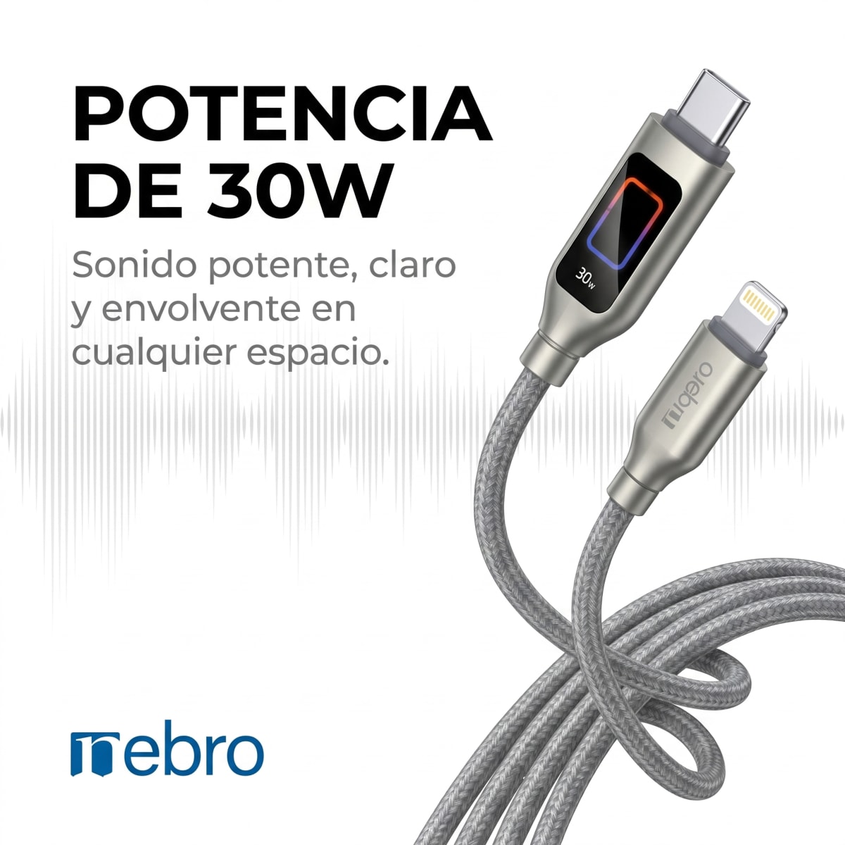 Cable con pantalla digital 30w 1.2m C/IP nebro WD305TL4