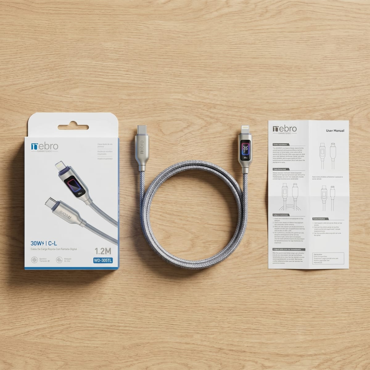 Cable con pantalla digital 30w 1.2m C/IP nebro WD305TL8
