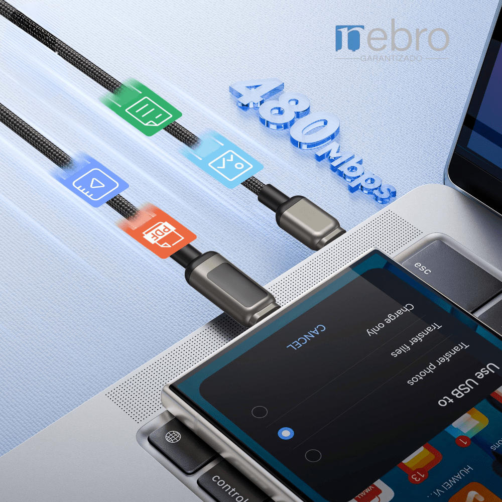 Cable carga ultra rápida máxima 60W, USB-C 1.2M Nebro WD-309T2