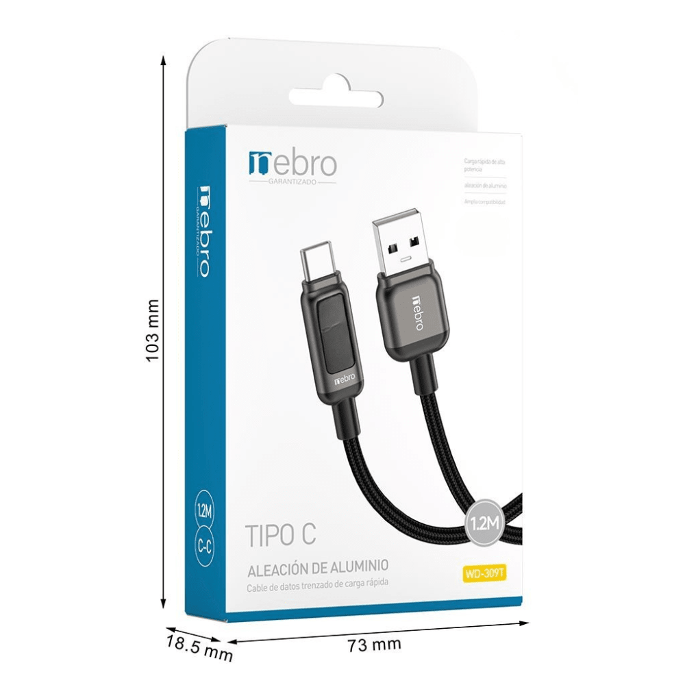 Cable carga ultra rápida máxima 60W, USB-C 1.2M Nebro WD-309T6