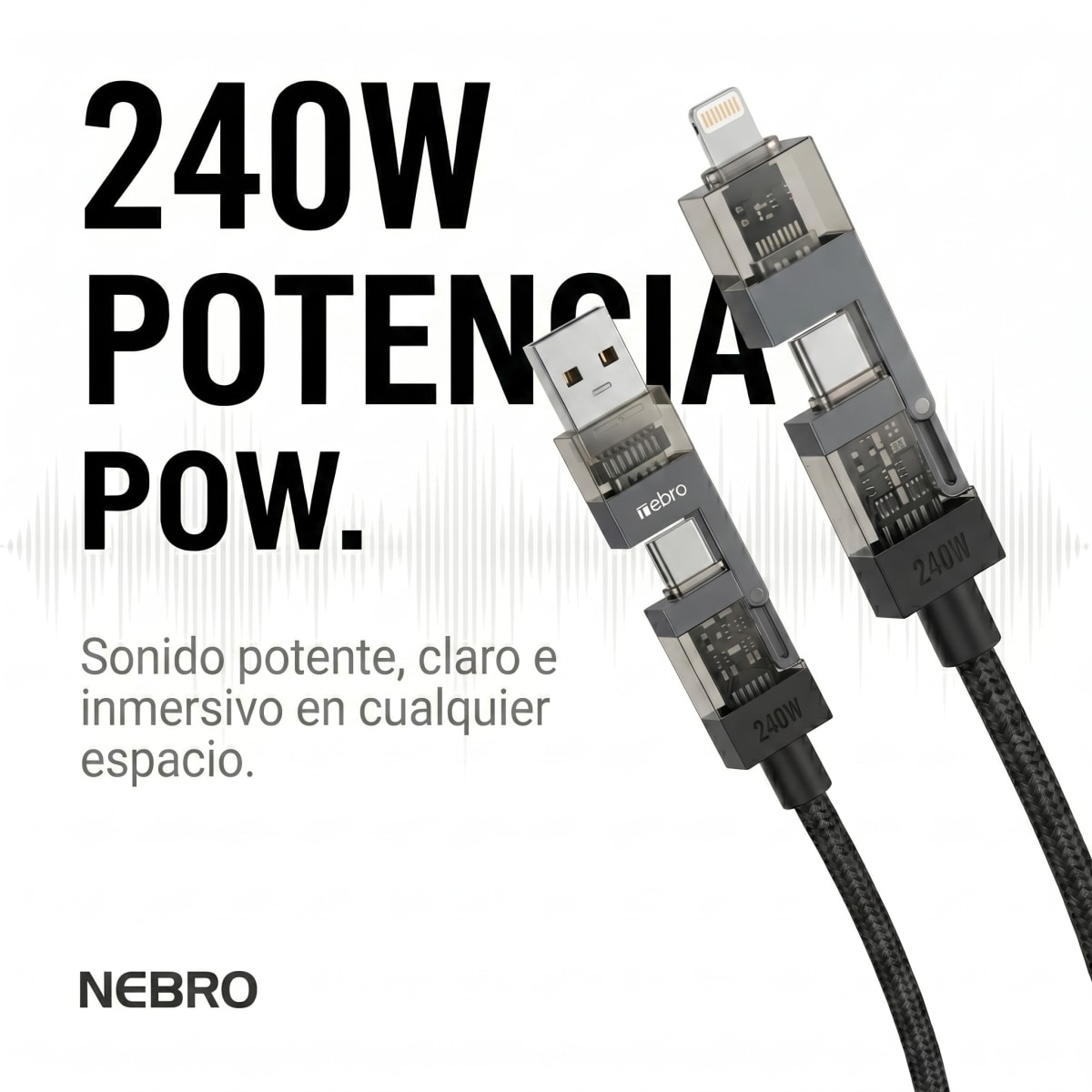 Cable trenzado 4 en 1 240w 1.2m nebro Modelo WD3102