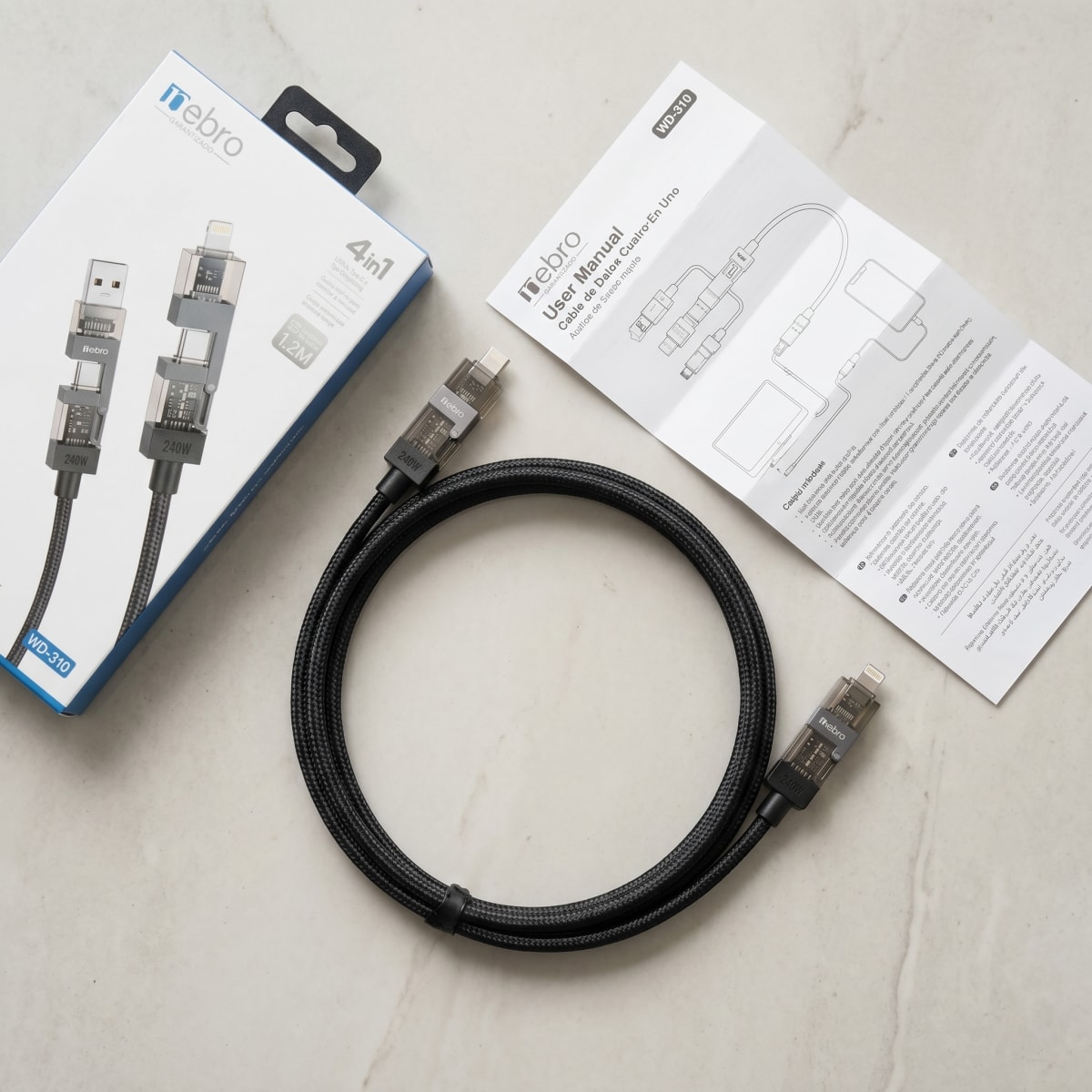 Cable trenzado 4 en 1 240w 1.2m nebro Modelo WD3105