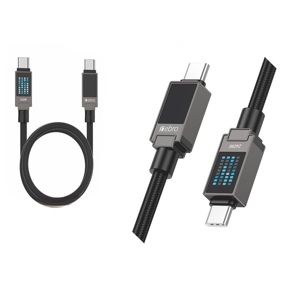 Cable NEBRO TRENZADO C-C Reforzado NEBRO WD-311TT 240W Carga Rápida DISPLAY AMBOS LADOS 1.2 MTS 0