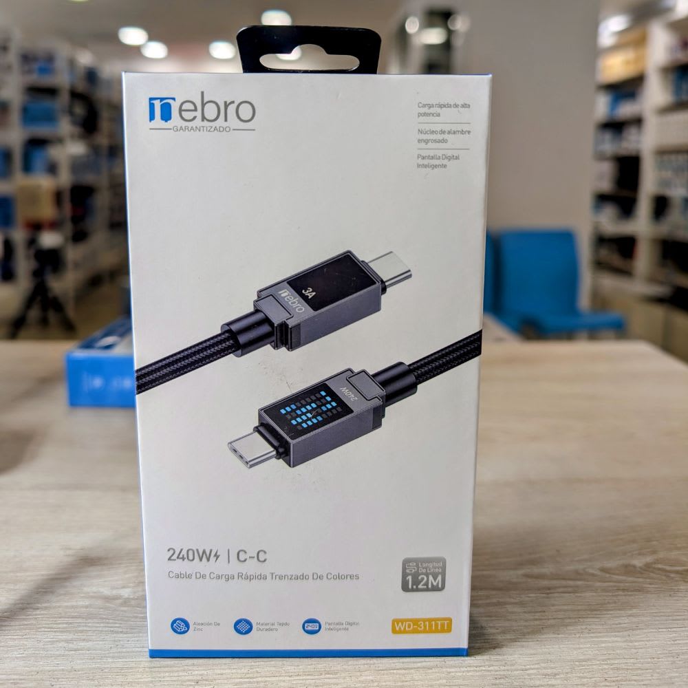 Cable NEBRO TRENZADO C-C Reforzado NEBRO WD-311TT 240W Carga Rápida DISPLAY AMBOS LADOS 1.2 MTS6
