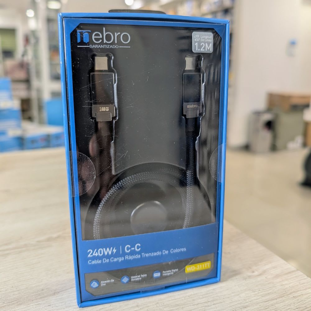 Cable NEBRO TRENZADO C-C Reforzado NEBRO WD-311TT 240W Carga Rápida DISPLAY AMBOS LADOS 1.2 MTS7